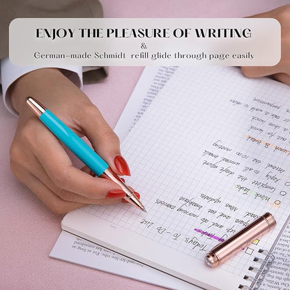 Luxury Rollerball Pen, With 8mm Brilliant diamond,Delicate Green Pen,Attractive Real Rose Gold Finish, Schmidt Black Refill,Glitter Fancy Pens Gifts for Women Wedding Office,Unique, Cute pen