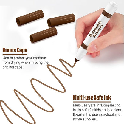 Janlaugh 36 Pcs Dark Brown Washable Markers Bulk Coloring Broad Line Markers for Kids Dark Brown Conical Tip Drawing Pen for School, Travel Art Baby Shower Gender Reveal Party Supplies, Ages 6+