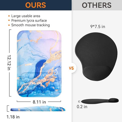 Ospelelf Mouse Pad with Wrist Rest Ergonomic Comfortable Pain Relief Mousepad Wrist Support for Computer Blue Marble