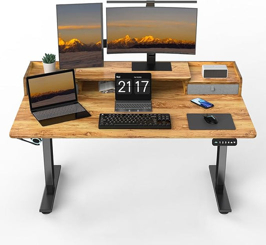 55 x 30 Inch Standing Desk with 2 Drawers, Adjustable Height Widened Stand Up Desk with Storage, Sit to Stand Ergonomic Workstation for Home Office, Light Rustic