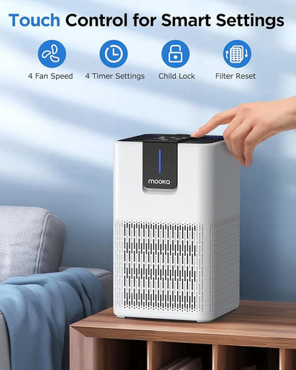 Air Purifiers for Home Large Room Up to 1250 Ft²,MOOKA H13 HEPA Air Purifier for Pets Dust Odor Smoke,Aromatherapy Function,Air Cleaner with 15dB Quiet Sleep Mode for Bedroom Office Living Room,White