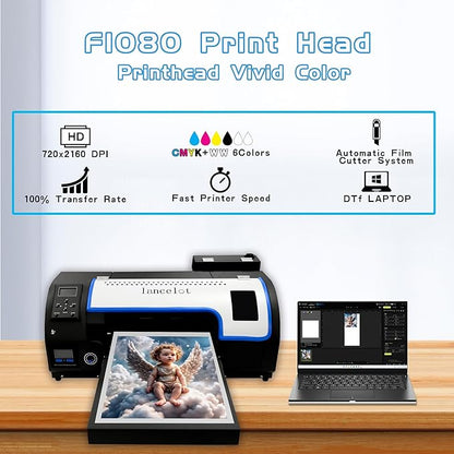 Lancelot M1630 Pro DTF Printer Bundle: 2X Speed of L1800/R1390, Auto Film Cutter & Anti-Clog System, Plug-and-Play A3 dtf printer T-Shirt Printing Machine for DIY/Apparel Business (Printer+Laptop+Ink)