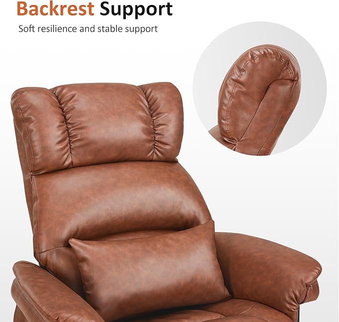 MCombo Swivel Recliners with Ottoman, Reclining TV Chairs with Vibration Massage, Faux Leather Ergonomic Lounge Chair for Living Room Bedroom 4832 (Saddle)