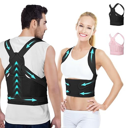 Posture Corrector for Women and Men,4 In 1 Adjustable Full Back Brace,Posture Braces Can Relieve Upper and Lower Back Pain, Shoulder Braces for Hunchback,Scoliosis, Lumbar Spine, Spine(Large Black)