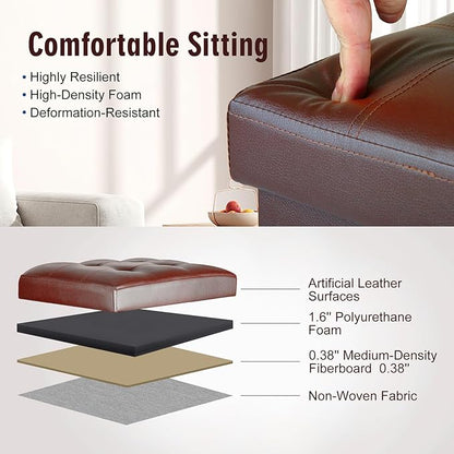 Ottoman with Storage, Folding Foot Rest Stool with Thicker Foam Padded Seat. Slim Tall Storage Ottoman Furniture with Handles & Side Pocket for Living Room Bedroom 350 lbs, 17x13x17in, Light Brown