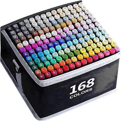 Alcohol Markers 168 Colors with Base Dual Tip Art Drawing Markers for Kids Students and Adults Comics Sketching Illustration - Refillable