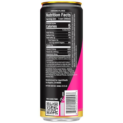 Liquid Death Scary Strawberry, Strawberry and Lemon-Flavored Sparkling Energy, Sugar-Free Energy Drink, 100mg Caffeine, 12 Fl Oz (Pack of 12)