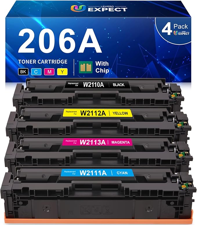 206A Toner Cartridges 4 Pack with Chip Compatible Replacement for HP 206A 206X Toner for Color Laserjet Pro MFP M283fdw M255dw M283cdw M255cdw M283 M255 Printer W2110A W2110X High Yield