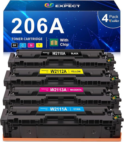 206A Toner Cartridges 4 Pack with Chip Compatible Replacement for HP 206A 206X Toner for Color Laserjet Pro MFP M283fdw M255dw M283cdw M255cdw M283 M255 Printer W2110A W2110X High Yield