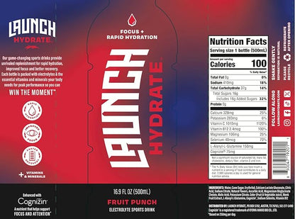 Sports Drink - Real Cane Sugar, Half the Sugar, 3x Electrolytes, Cognizin® for Focus, Vitamin B12 Energy Boost, L-Alanyl & L-Glutamine Hydration Formula, No Artificial Sweeteners, Colors, or High Fructose Corn Syrup – Fruit Punch Flavor – Trusted by Pe...