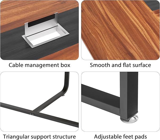 8FT Conference Table,Conference Room Table with Grommet,Stable Structure,Adjustable Foot Pads,Large Seminar Table for Office Meeting 94.4 L x 47.2 W x30.7 H (Brown)