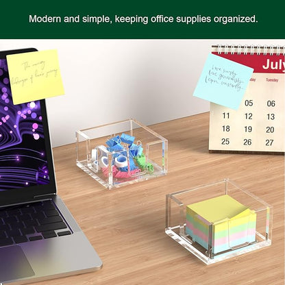 Acrylic Sticky Note Holder, Self-Stick Note Pad Holder W/O Pads - Note Dispenser Memo Pad Holder Desk Organizer for School Office Home (3''x3'' Clear)