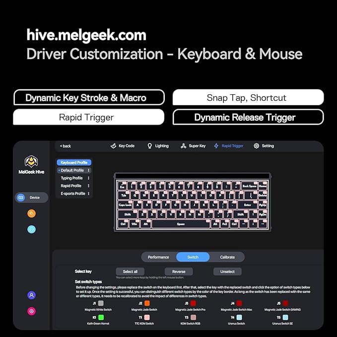 MelGeek MADE68 Pro+ Wired Keyboard, Hall Effect Magnetic Switch Gaming Keyboard, 65% Compact Rapid Trigger, Hot-Swappable, RGB Snap Tap & Adjustable Actuation, Online HIVE Custom (Phantom Gray)