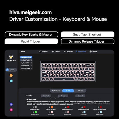 MelGeek MADE68 Pro+ Wired Keyboard, Hall Effect Magnetic Switch Gaming Keyboard, 65% Compact Rapid Trigger, Hot-Swappable, RGB Snap Tap & Adjustable Actuation, Online HIVE Custom (Phantom Gray)