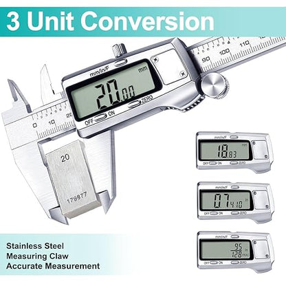 Kynup Digital Caliper, Caliper Measuring Tool, Micrometer Dial Vernier Caliper Digital, Full Turn Off, Stainless Steel, Switch from Inch Metric Fraction (6Inch/150MM)