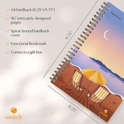 Switch Research Emotions Journal - Self Care Journal - Psychologist-Backed Manifestation Journal - Therapist Recommended Affirmation - Beautiful Self Care for Women - Size: A4
