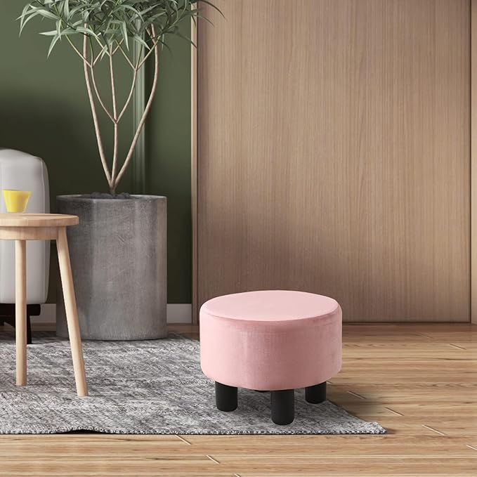 Cpintltr Foot Stool Velvet Ottoman Round Footstool for Couch Desk Soft Step Stool Padded Foot Rest with Non-Skid Pine Legs Multiple Colors Furniture for Hallway Office Lounge Dorm Room Dusty Pink