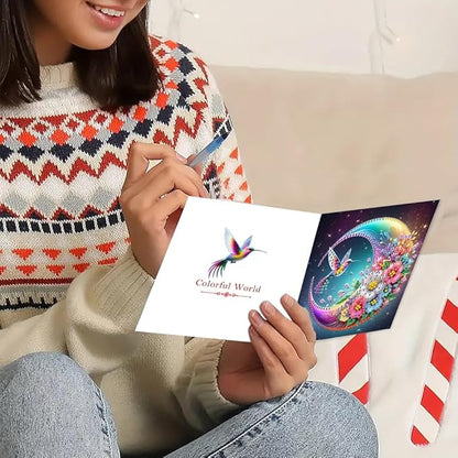 12pcs Diamond Art Painting Postcards with Envelope, Hummingbird Pattern Daily DIY Handmade Greeting Cards Wishing Cards for Special Occasion Festival Craft Gift