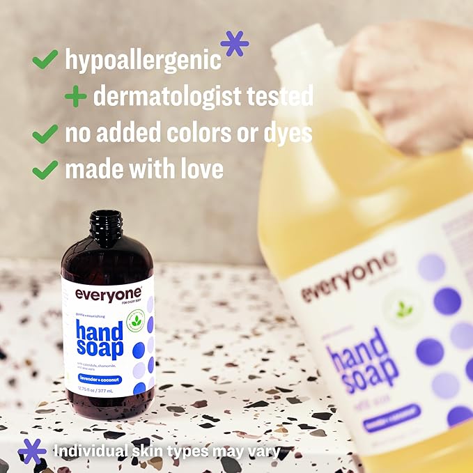 Everyone Liquid Hand Soap Refill, 1 Gallon, Lavender and Coconut, made with Essential Oils for kitchen and bathroom