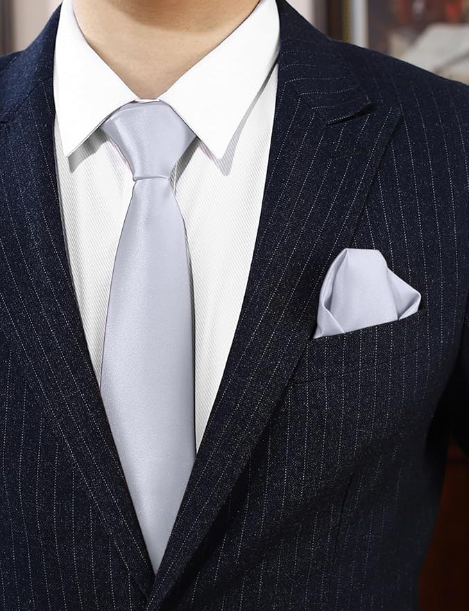 PenSee Men's Tie Set Solid Pure Color 3.15" (8CM) Classic Formal Plain Necktie and Pocket Square Set For Men