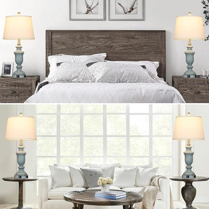 25.6" Coastal Table Lamps Set of 2 with USB C+A Ports & AC Outlet for Rustic Living Room Retro Bedroom,3-Way Dimmable Touch Lamp Bedside Lamps for Nightstand Side End Table,Retro Blue