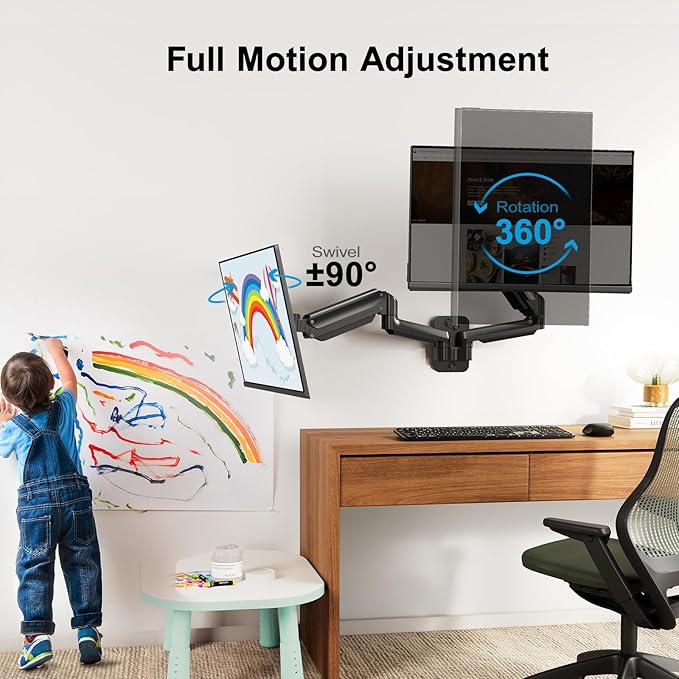 HUANUO Dual Monitor Wall Mount for 17-32 Inch Computer Screen Mount (4.4-17.6lbs Per Arm) - VESA 75x75/100x100 Height Adjustable Stand for Dual Monitors - Home Office Desk Setup