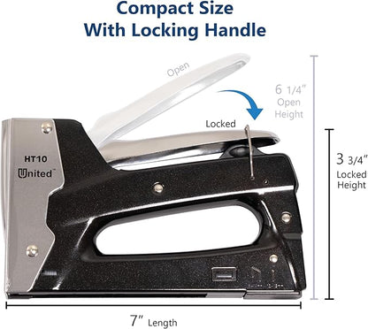 United Office Products HT10 Heavy Duty 2-in-1 Manual Staple Gun and Brad Nailer for Carpentry, Upholstery, Crafts, Professional and DIY Projects, Heavy Duty Metal Body