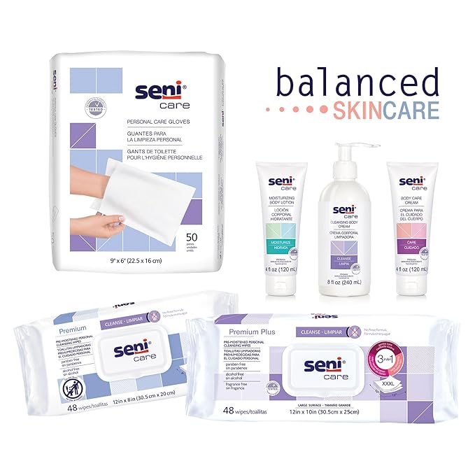 Seni Care Premium Plus Pre-Moistened Personal Cleansing Wipes for Large Surfaces (12" x 8"), 48 Count (1 Pack of 48 Wipes), Disposable
