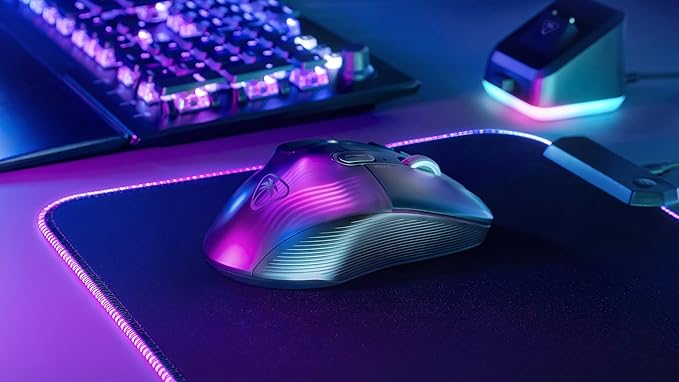 Turtle Beach Kone XP Air Wireless Customizable Ergonomic RGB Gaming Mouse, Bluetooth, 19K DPI Optical Sensor, 100-hour Battery & Charging Dock, 29 Programmable Inputs & RGB Lighting, 4D Wheel – Black