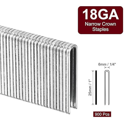 uxcell 18 Gauge Narrow Crown Staples 1/4"x1", 900Pcs Galvanized Steel for Pneumatic, Electric Stapler, White