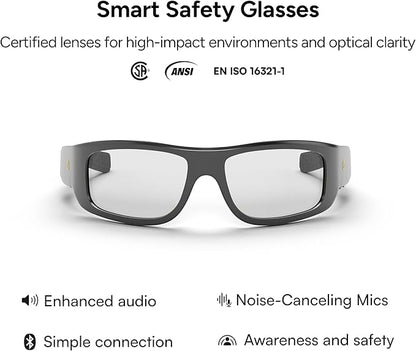 Lucyd Armor Smart Safety Glasses, TR90 Frame, Light Adaptive Lenses, Open Ear Speakers & Microphone - ANSI Z87.1