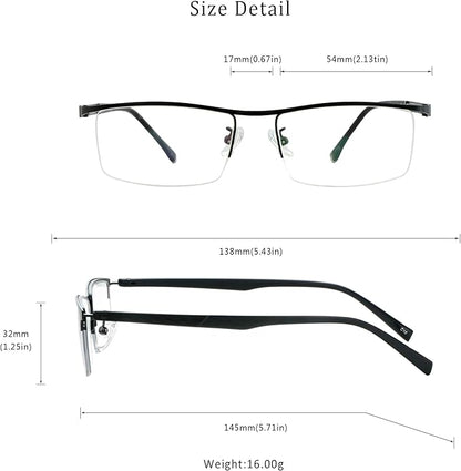 LifeArt Alloy Semi-Rimless Reading Glasses,Blue Light Blocking Glasses, Anti Eyestrain, Computer Gaming Glasses, TV Glasses for Men, Anti Glare (Black, +2.50 Magnification)
