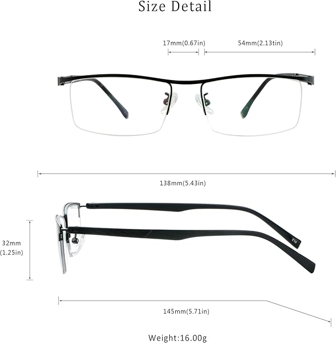 LifeArt Alloy Semi-Rimless Reading Glasses,Blue Light Blocking Glasses, Anti Eyestrain, Computer Gaming Glasses, TV Glasses for Men, Anti Glare (Black, +0.00 Magnification)