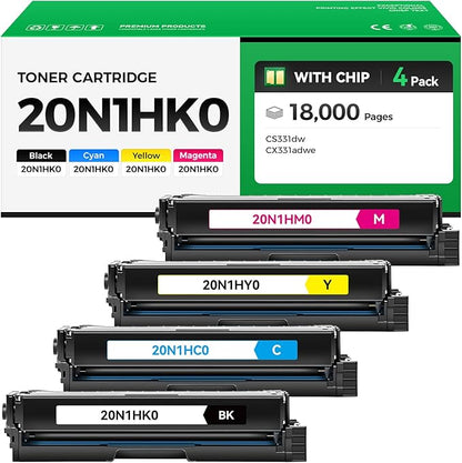 20N1HK0 20N1HC0 20N1HM0 20N1HY0 Toner Cartridge Set (4-Pack with Chip) High Yield Replacement Compatible for Lexmark CS331dw CS431dw CX331adwe CX431adw Color Laser Printer (Black Cyan Magenta Yellow)