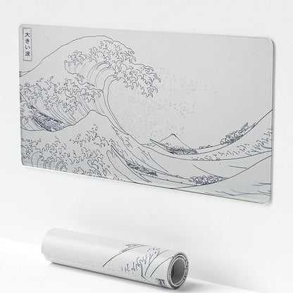 Large Japanese Sea Wave Mouse Pad - White Anime Desk Mat, Extended Non-Slip Keyboard Pad, Kanagawa Office Desktop Protector 23.6" x 11.8" for Gaming, Office and Home
