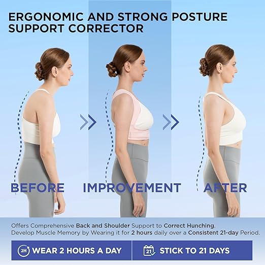 Vicorrect Posture Corrector for Women and Men: Adjustable Brace Straps for Upper Back Pain Relief and Shoulder Support (Pink, S/M)