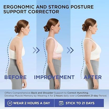 Vicorrect Posture Corrector for Women and Men: Adjustable Brace Straps for Upper Back Pain Relief and Shoulder Support (Pink, S/M)