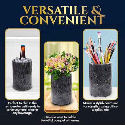 Homeries Marble Wine Chiller Bucket - Wine & Champagne Cooler for Parties, Dinner – Keep Wine & Beverages Cold, Wine Chillers for Bottles – Holds Any 750ml Bottle (Gray)