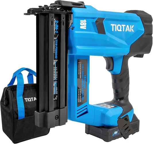 Cordless Brad Nailer with Battery, 2-In-1 Electric Nail Gun/Staple Gun Drives 1600 Nails per Charge, 18 Gauge 5/8’’ to 2’’ Nails and 1/2’’ to 1-5/8’’ Staples