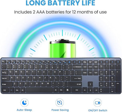 Wireless Keyboard-2.4G Ultra Slim Quiet Full Size USB PC Computer Keyboard,19 Multimedia Keys,Number Pad,Plug&Play,Lag-Free Ergo,Long Battery life for Desktop,Laptop,Smart TV,MAC,Windows,QWERTY