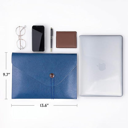 Men PU Leather File Folder for Documents, Organizer File Document Folder with String Tie, Laptop Sleeve Notebook Case, A4 Envelopes Leather Filing Folder Organizer for Men Women - Blue