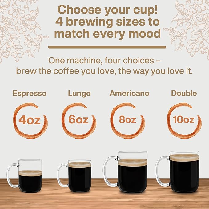 PeleCafe Coffee Machine – Compatible with Peet's Coffee Pods – Fast Brewing Single-Serve Coffee Maker with Rich Flavor Extraction, Crema Layer, Space-Saving Sleek Design, Barista-Quality Taste