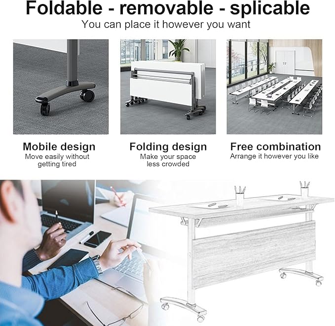 Folding Conference Room Table,Flip Top Mobile Training Table,Mobile Training Tables with Wheels for Office Conference tables Training Rooms Foldable Meeting Tables (30pack 55.1 x 21.6 x 29.5inch)
