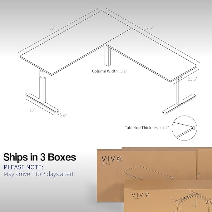 VIVO Electric Height Adjustable 83 x 60 inch Corner Stand Up Desk, 2 White Solid Table Tops, White Frame, Memory Controller, L-Shaped Workstation, 3E Series, DESK-KIT-3E8W
