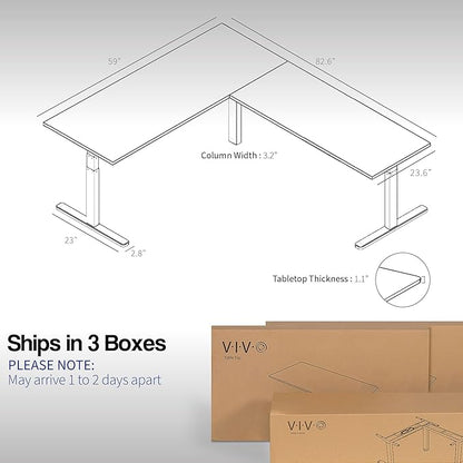 VIVO Electric Height Adjustable 83 x 60 inch Corner Stand Up Desk, 2 White Solid Table Tops, White Frame, Memory Controller, L-Shaped Workstation, 3E Series, DESK-KIT-3E8W