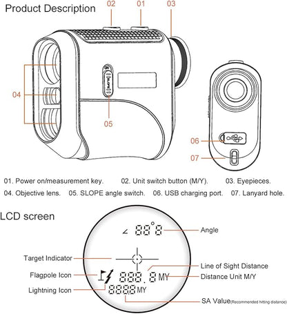 1200Yards Range Finder Golf with Slope, 7X Magnification, Lightweight Portable Rechargeable Rangefinder, Flag Lock Vibration, Switch for Legal, Range Finders for Hunt Golf Accessory(White)