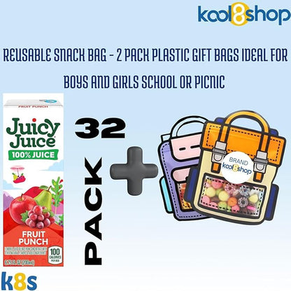 Juicy Juice Fruit Punch 100% Juice No Sugar Added On the Go Box 6.75 fl oz 32 Pack + 2 Reusable Snack Bags by KOOL8SHOP Infinite Deals