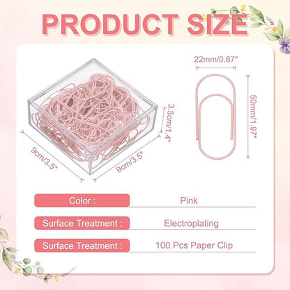 PATIKIL 100 Pcs Paper Clip, 2inch Non-Skid Metal Paper Clamp Clips Large for Office Supplies Craft Scrapbook Document Note Sorting, Electroplating, Pink
