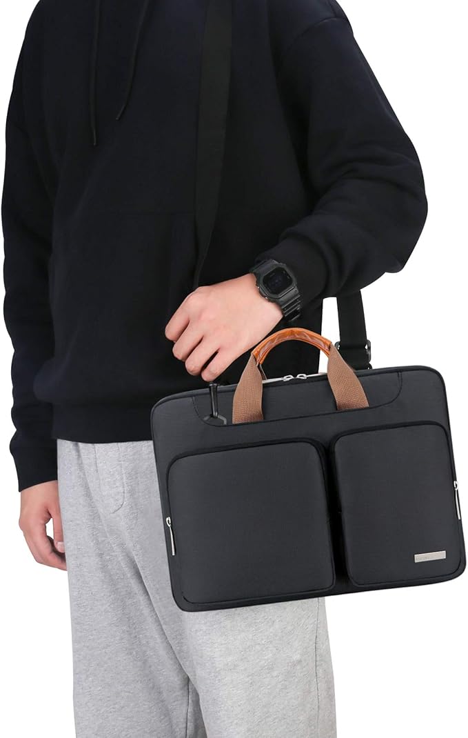 Lacdo 360° Protective Laptop Shoulder Bag, 14 inch Laptop Sleeve Bag for 14 inch New MacBook Pro M5/M4/M3/M2/M1 Chips Pro Max A3434 A3112 A3401 A3185 A2918 A2992 2025-2021 Computer Messenger Bag,Black