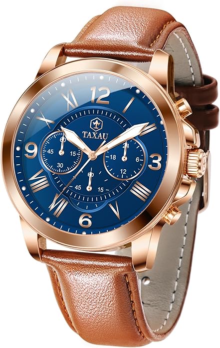 Mens Watches Luxury Dress Waterproof Leather Watch with Date Day Analog Quartz Large Number Wrist Watch Casual Classic Luminous Scales Big Face Easy Read Reloj para Hombre